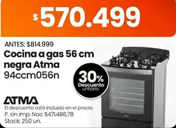 Changomas Atma cocina a gas 56 cm negra oferta
