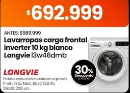 Changomas Longvie lavarropas carga frontal inverter oferta