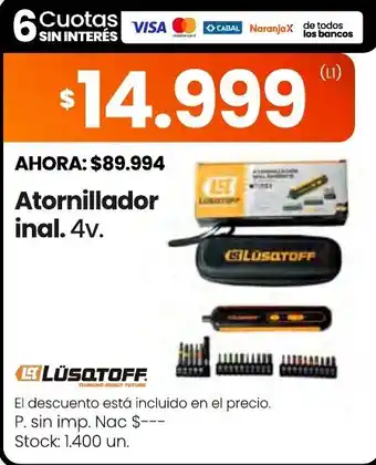 Changomas Ltlüsqtoff atornillador inal. 4v. oferta