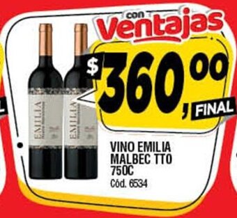 Supermercados Yaguar Vino Emilia Malbec TTO 750c oferta