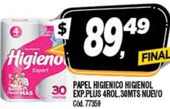 Supermercados Yaguar Papel Higienico Higienol Exp.Plus 4Rol.30Mts Nuevo oferta