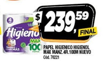 Supermercados Yaguar Papel Higienico Higienol Max Manz.4R.100M Nuevo oferta