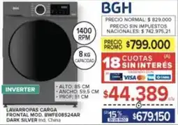 Carrefour Bgh - lavarropas carga frontal mod. bwfe08s24ar dark silver oferta