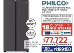 Carrefour Philco - heladera sidebyside inox mod. phsb45-0n negra oferta