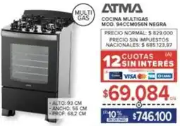 Carrefour Atma - cocina multigas mod. 94ccm056n negra oferta