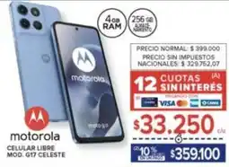 Carrefour Motorola - celular libre g17 celeste oferta