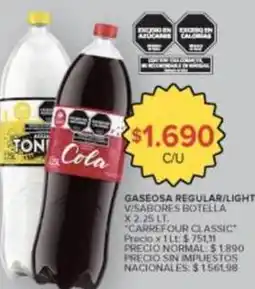 Carrefour Gaseosa regular/light v/sabores botella oferta