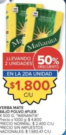 Carrefour Mañanita - yerba mate bajo polvo 4flex oferta