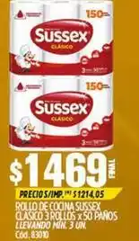 Supermercados Yaguar Sussex - rolo de cocina sussex clásico 3 rollos x 50 paños oferta
