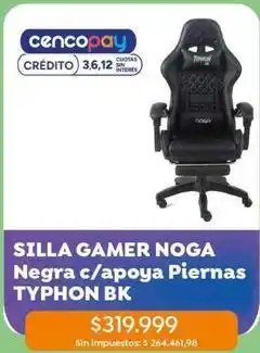 Jumbo Noga - silla gamer noga negra c/apoya piernas typhon bk oferta
