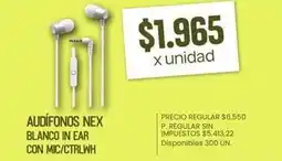 Supermercados Vea Audífonos nex blanco in ear con mic/ctrlwh oferta