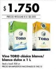 Disco Toro - vino cl uevo blanco/blanco dulce oferta