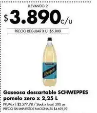 Disco Schweppes - gaseosa descartable pomelo zero oferta