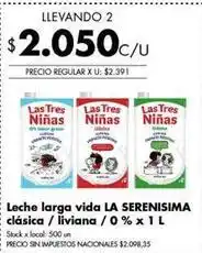 Disco Las tres - leche larga vida cl uevo sica / liviana / 0 % x 1 l oferta