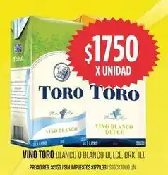 Supermercados Vea Toro - vino blanco o blanco dulce, brk. 1lt oferta