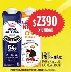 Supermercados Vea Las tres niñas - leche proteina 0% lactosa brk. 1lt oferta