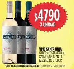 Supermercados Vea Santa julia - vino cabernet sauvignon, sauvignon blanc o malbec oferta