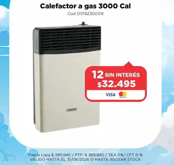 Longvie calefactor a gas 3000 cal