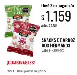 Supermercados Tadicor Dos hermanos snacks de arroz varios sabores oferta