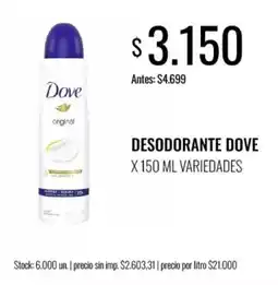 Supermercados Tadicor Dove desodorante oferta