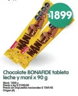 Supermercados Buenos Días Bonafide chocolate tableta leche y maní oferta