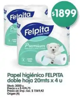 Supermercados Buenos Días Felpita papel higiénico doble hoja oferta