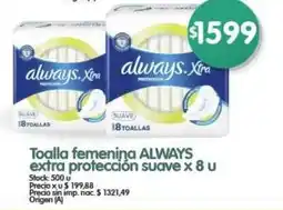 Supermercados Buenos Días Always toalla femenina ALWAYS extra protección suave oferta