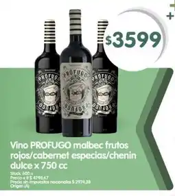 Supermercados Buenos Días Profugo vino malbec frutos rojos/cabernet especias/chenin dulce oferta