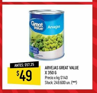 Changomas Arvejas great value x 350 g oferta