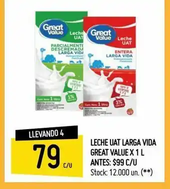 Changomas Leche uat larga vida great value x 1 l oferta