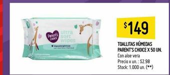 Changomas Toallitas húmedas parent’s choice x 50 un oferta