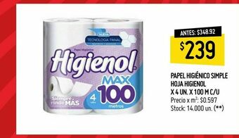 Changomas Papel higiénico simple hoja higienol oferta