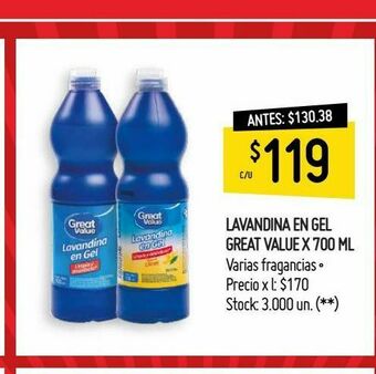 Changomas Lavandina en gel great value x 700 ml oferta