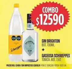 Supermercados Vea Schweppes - gin bot. 700ml. + gaseosa schweppes tónica, bot. 1,5lt oferta