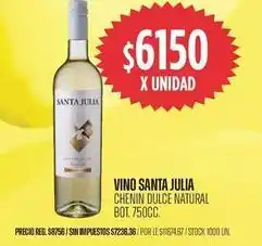 Supermercados Vea Santa julia - chenin dulce natural bot. 750cc oferta