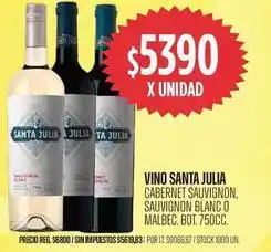 Supermercados Vea Santa julia - vino cabernet sauvignon, sauvignon blanc o malbec oferta