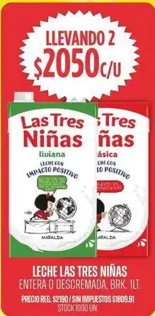 Supermercados Vea Las tres niñas - leche las tres niñas entera o descemada, brk. 1lt oferta