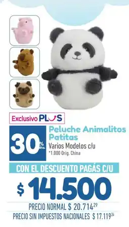 La Anonima Exclusivo PLUS Peluche Animalitos Patitas oferta