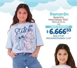 La Anonima Stitch remerón manga corta infantil estampa oferta