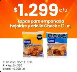 Changomas Check tapas para empanada hojaldre y criolla oferta
