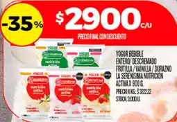 Supermercados DIA La serenisima yogur bebible entero/descremado frutilla/vainilla/durazno nutricion activa oferta
