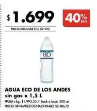 Disco Eco de los andes - agua eco de los andes sin gas oferta