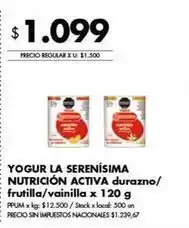 Disco La serenísima - yogur nutrción activa durazno/frutilla/vainilla oferta