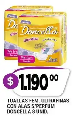 Supermercados Mayor Doncella toallas fem. ultrafinas con alas s/perfum oferta