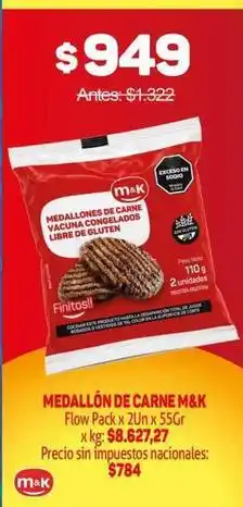 Makro M&k - medallones de carne vacuna congelados libre de gluten oferta