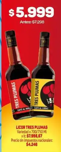 Makro Tres plumas - licor tres plumas oferta
