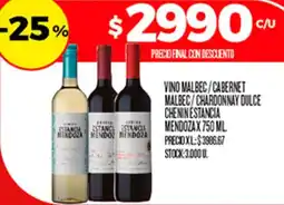 Supermercados DIA Estancia mendoza vino malbec/cabernet malbec/chardonnay dulce chenin oferta