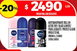 Supermercados DIA Nivea antitranspirante roll on active dry/black&white/ pearl&beauty/protect&care oferta