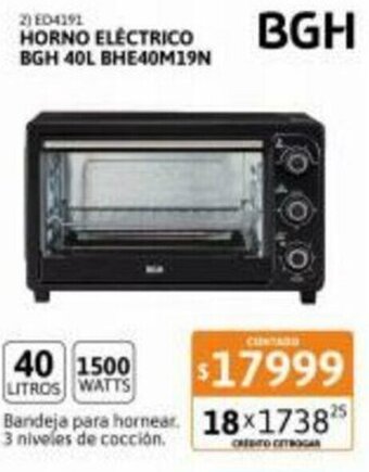 Cetrogar Horno Electrico BGH 40L BHE40M19N oferta