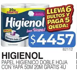 Masivos Higienol papel higienico doble hoja con yapa oferta